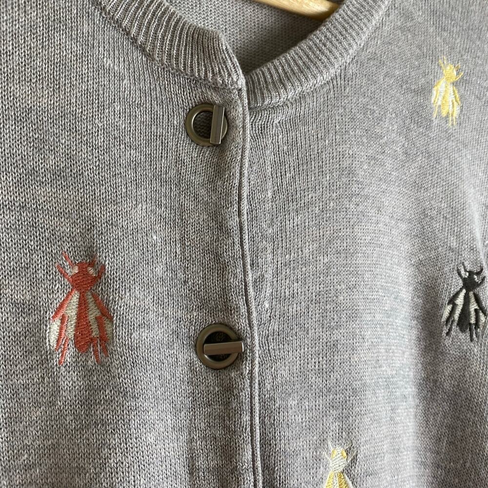 NIC + ZOE Busy Bee Embroidered Cardigan Grey Linen Blend M - Picture 10 of 14